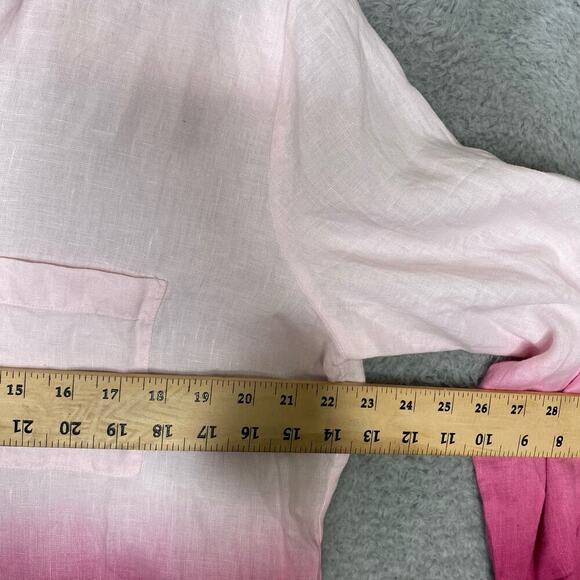 Soft Surroundings 100 linen pink ombre tunic button up tunic long sleeve beach L - Picture 8 of 10
